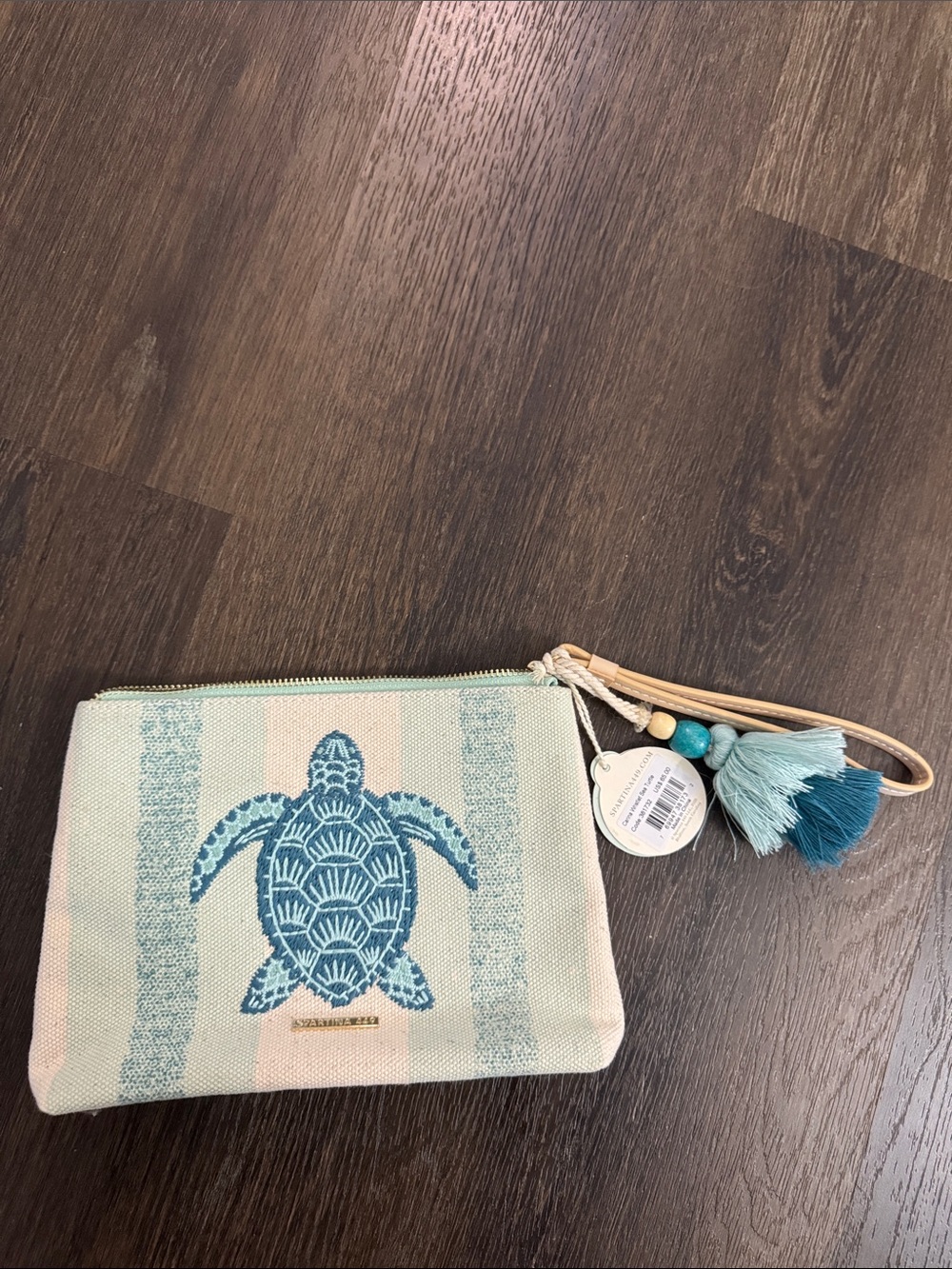Spartina 449 Teal and Cream Turtle Canvas Wristlet